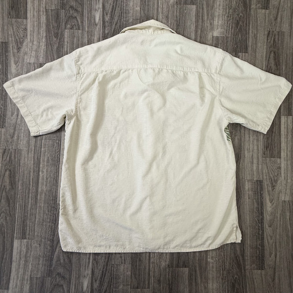 Silk Icon 100% Silk Hawaiian Shirt Large Cream Yellow Floral Aloha Camp Button - Picture 2 of 6